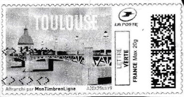 Stamp, Toulouse 3 in black, France,  , Bridges, Townscapes / City Views