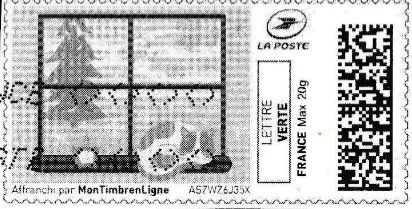 Stamp, Winter. Cat on the Windowsill in black, France,  , Cats, Trees, Windows, Winter