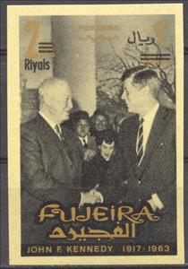 Stamp, JFK & Dwight D. Eisenhower on the Porch of the White House, Fujairah (Fujeira),  , Famous People, Heads of State, Politicians