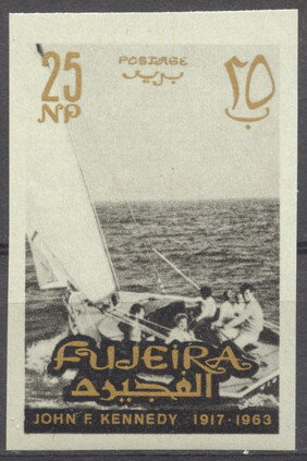 Stamp, JFK Sailing with the Family, Fujairah (Fujeira),  , Famous People, Heads of State, Politicians, Sailing Ships