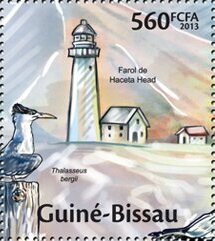 Stamp, Lighthouses - Haceta Head, Guinea-Bissau,  , Birds, Buildings, Lighthouses