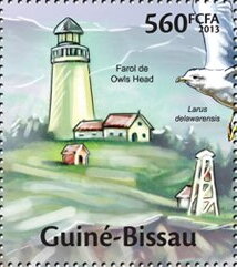 Stamp, Lighthouses - Owls Head, Guinea-Bissau,  , Birds, Buildings, Lighthouses