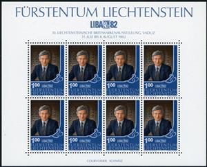 Full Pane, Prince Hans Adam, Liechtenstein,  , Expositions, Famous People, Men, Philatelic Exhibitions, Princes, Royalty