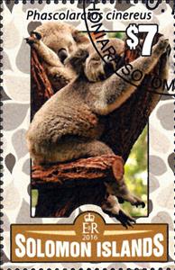 Stamp, Phascolarctos cireneus, Solomon Islands,  , Animals (Fauna), Bears