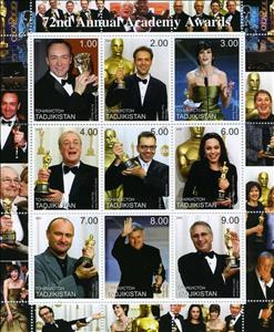 Mini Sheet, Academy Awards 72nd Annual, Tajikistan,  , Actors, Famous People, Trophies