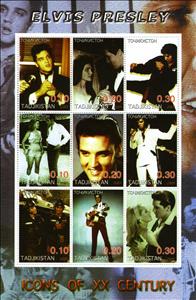 Mini Sheet, Elvis Presley Icons of the 20th Century, Tajikistan,  , Actors, Elvis Presley, Entertainers, Famous People, Musicians, Singers