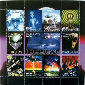 Mini Sheet, I Believe Aliens, Tajikistan,  , Promotional Posters, Science Fiction