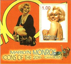 Souvenir Sheet, Marilyn Monroe Icons of the 20th Century, Tajikistan,  , Actors, Famous People, Marilyn Monroe, Women