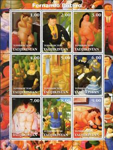 Mini Sheet, Paintings by Fernando Botero, Tajikistan,  , Painters, Paintings
