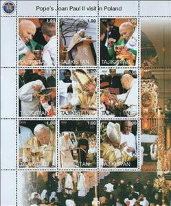 Mini Sheet, Pope John Paul II Visit to Poland, Tajikistan,  , Clergy, Famous People, Popes, Religion