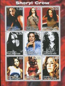 Mini Sheet, Sheryl Crow, Tajikistan,  , Famous People, Musicians, Singers, Women