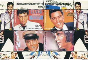 Mini Sheet, International Events Elvis Presley 20th Death Anniversary, Turkmenistan,  , Anniversaries and Jubilees, Elvis Presley, Famous People, International Years