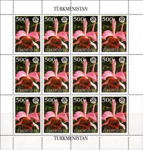 Full Pane, Orchids with Rotary International Logo, Turkmenistan,  , Flowers, Orchids, Plants (Flora), Rotary