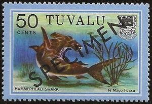 Stamp, Hammerhead Shark (Sphyrna sp.) - Te Mago Fuasu, Tuvalu,  , Animals (Fauna), Fishes, Sea Life, Sharks