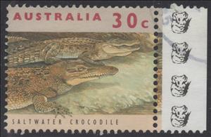 Stamp with Collectible Margin, Saltwater Crocodile - 4th Reprint 4 Koala, Australia,  , Animals (Fauna), Crocodiles, Reptiles