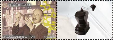 Stamp with Attached Label, Leo Baekeland, Plastics Pioneer, Belgium,  , Изобретатели