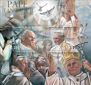 Mini Sheet, Pope John Paul II (1920-2005), Burundi,  , Clergy, Famous People, Popes, Religion