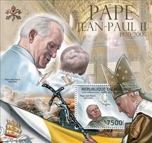 Souvenir Sheet, Pope John Paul II (1920-2005), Burundi,  , Clergy, Famous People, Popes, Religion