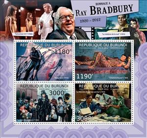 Mini Sheet, Tribute to Ray Bradbury (1920-2012), Burundi,  , Anniversaries and Jubilees, Famous People, Literary People (Poets and Writers), Literature
