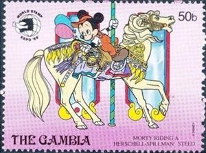 Stamp, Riding Carousel Horses, Gambia,  , Disney