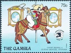 Stamp, Riding Carousel Horses, Gambia,  , Disney