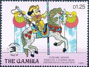 Stamp, Riding Carousel Horses, Gambia,  , Disney