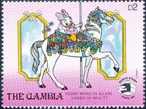 Stamp, Riding Carousel Horses, Gambia,  , Disney