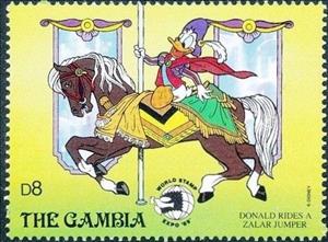 Stamp, Riding Carousel Horses, Gambia,  , Disney