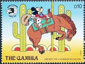 Stamp, Riding Carousel Horses, Gambia,  , Disney