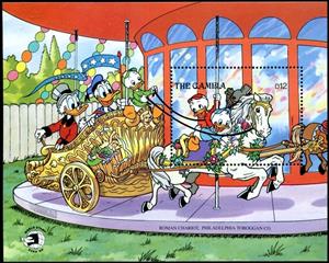 Souvenir Sheet, Riding Carousel Horses, Gambia,  , Disney
