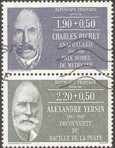 Se-tenant, Charles Richet (1850-1935),Alexandre Yersin (1863-1943), France,  , Biologists, Famous People, Nobel Laureates, Physicians, Science, Scientists