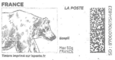 Stamp, Bear. Redesign. without laposte logo, France,  , Animals (Fauna), Bears, Mammals