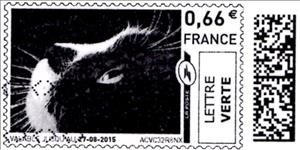 Stamp, Black and White Cat, France,  , Animals (Fauna), Cats