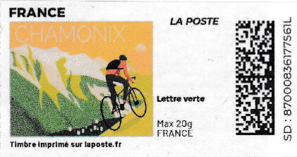 Stamp, Chamonix. Redesign without laposte logo, France,  , Bicycles, Cycling, Mountains