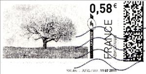 Stamp, Cherry Tree in black, France,  , Trees