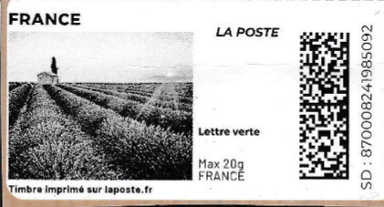 Stamp, Field of Lavender. Redesign without laposte logo, France,  , Crops, Flowers, Landscapes