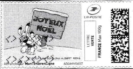 Stamp, Happy Christmas Idefix Joyeux Noel in black, France,  , Cartoons, Christmas, Dogs