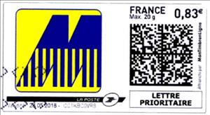 Stamp, M logo on yellow, France,  , Logos