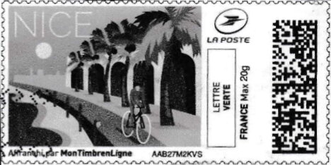 Stamp, Nice in black, France,  , Bicycles, Coastal Areas, Cycling