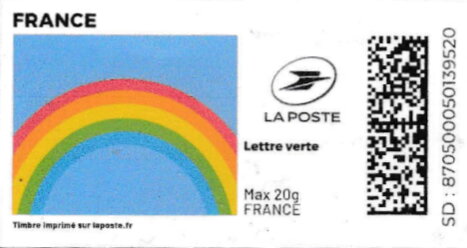 Stamp, Rainbow with Blue Background. Redesign with laposte logo, France,  , Rainbows, Weather