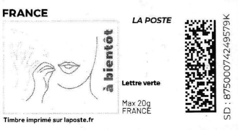 Stamp, See you soon/A bientot. reesign without laposte logo, France,  , Greetings, Hands, Languages