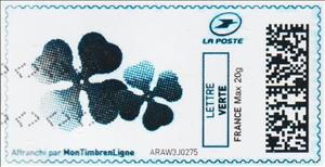 Stamp, Shamrock 1 in navy blue, France,  , Leaves