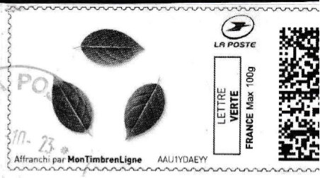 Stamp, Three Leaves in black, France,  , Environment Protection, Leaves