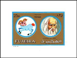 Souvenir Sheet, Aries, Leonardo da Vinci, Fujairah (Fujeira),  , Painters, Zodiac