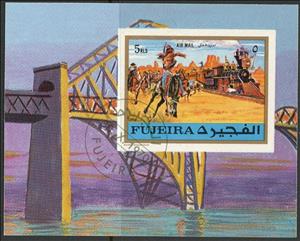Souvenir Sheet, Indian Attack, Fujairah (Fujeira),  , Bridges, Railways