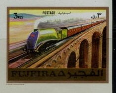 Stamp, Streamline Steam Locomotive, Fujairah (Fujeira),  , Bridges, Railways