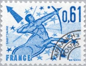 Stamp, Signs of the Zodiac: Sagittarius, France,  , Weapons, Archery, Constellations, Zodiac