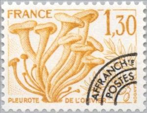 Stamp, Mushrooms- Oyster of the olive (Omphalotus olearius), France,  , Mushrooms