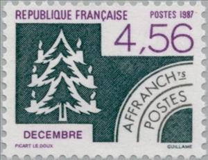 Stamp, The months of the year: December, France,  , Trees, Christmas, Plants (Flora)