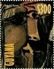 Stamp, 'Man and Woman' (detail), 1971, Guyana,  , Anniversaries and Jubilees, Art, Famous People, Painters, Paintings, Women